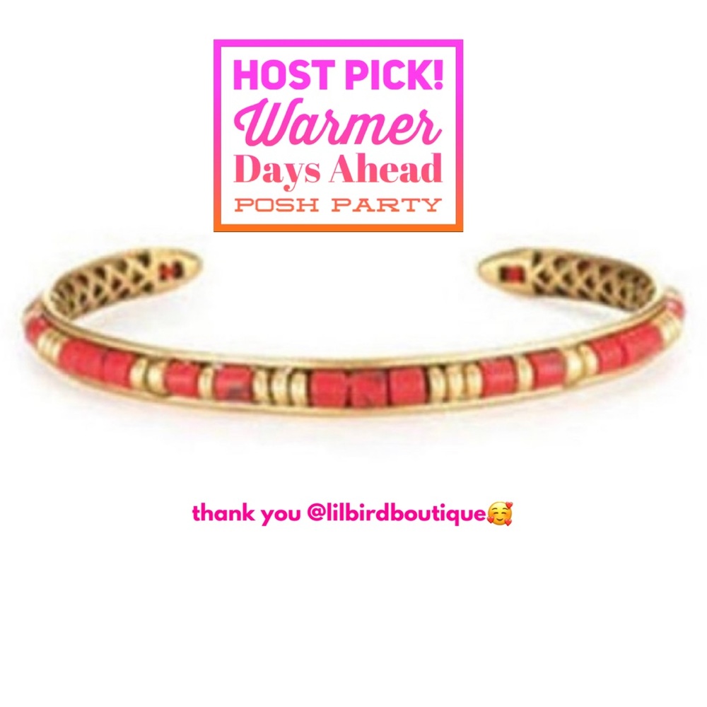 Stella & Dot | Dainty Gold Bracelet Exotic Vintage Gold + Coral Red Bliss - Picture 1 of 4